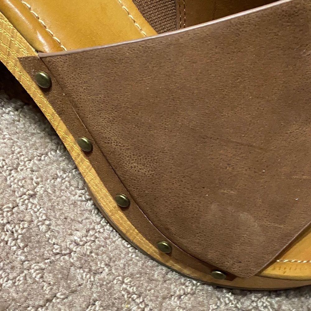 MIA Women's Tan and Brown Block Heel Mules 8.5 Office Spring Summer - Picture 3 of 10